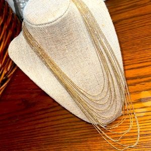 Fourteen Strand Gold Chain Necklace.